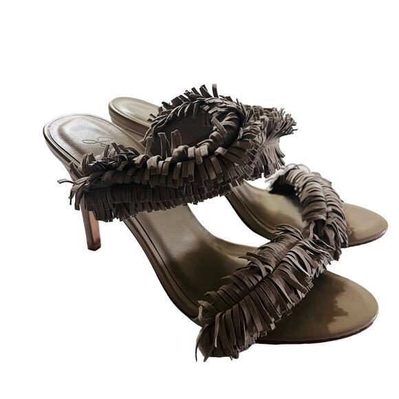 Joie Poppi Suede Leather Fringe Stilleto Slip On Heels Size 39.5 - Picture 2 of 9
